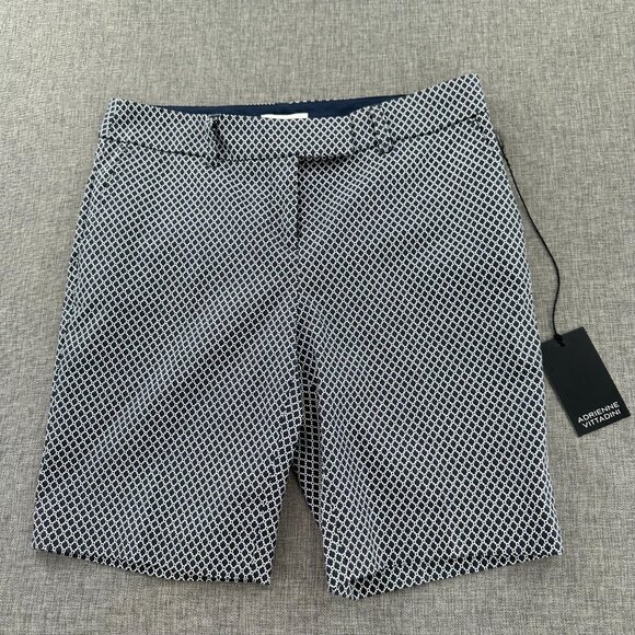 NEW! Adrienne Vittadini Checkered Chino Shorts Black White US 4 Cotton‎ Blend - Picture 1 of 13